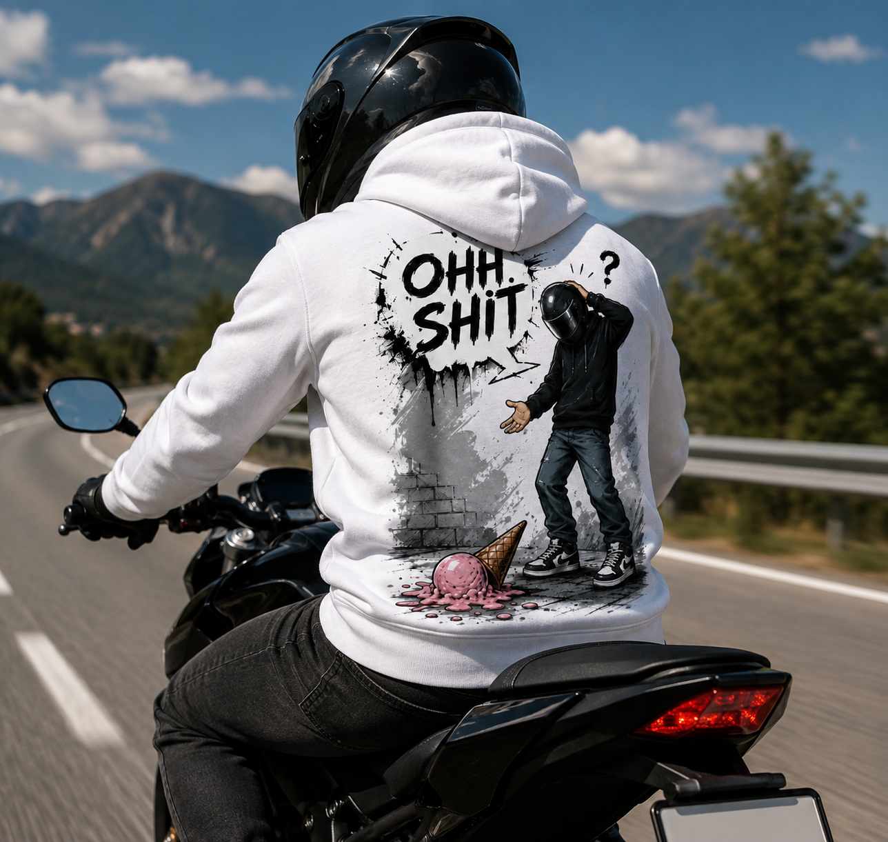 OHH SHIT V2– Motoros fehér pulóver