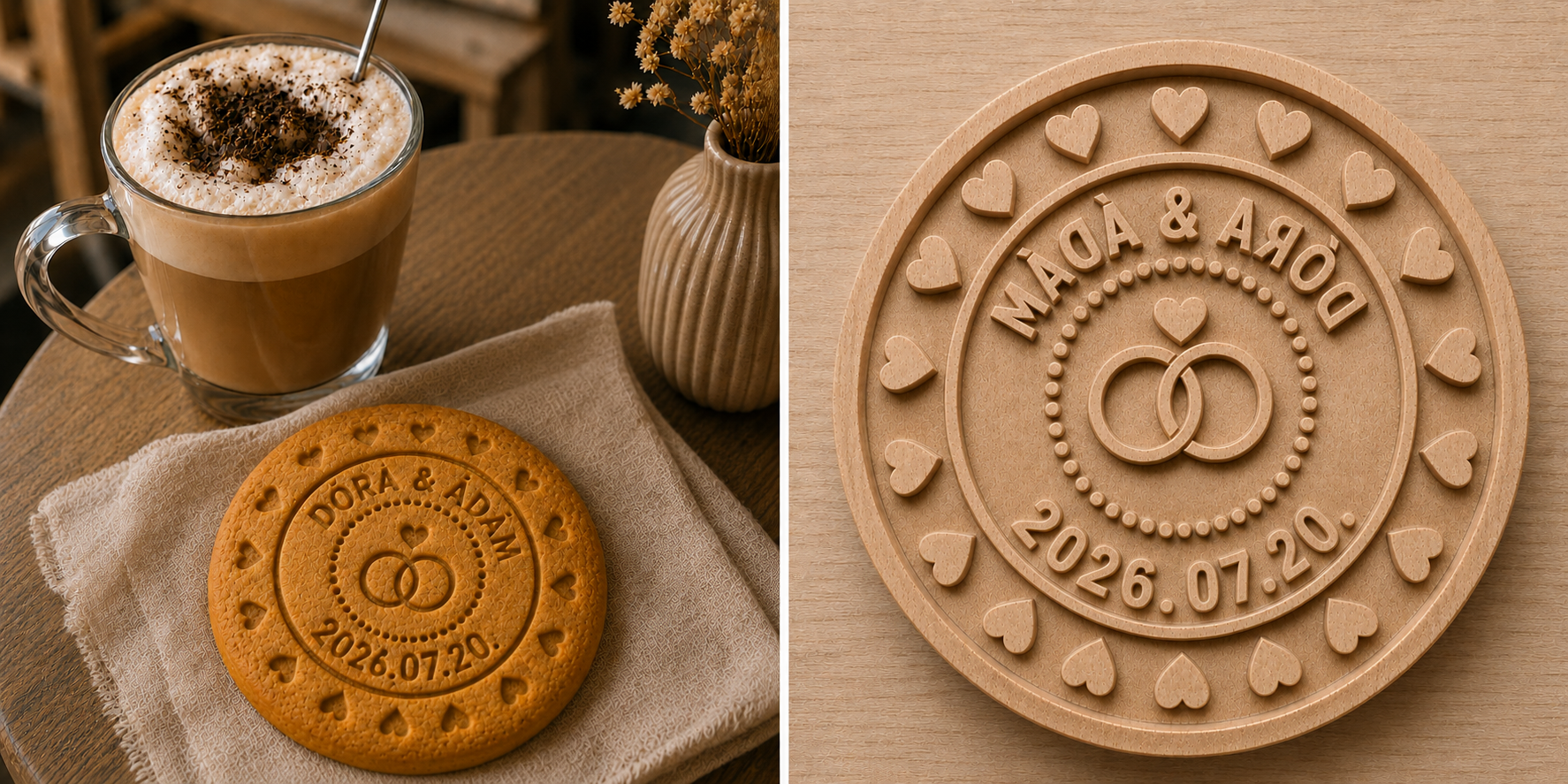 🍪 Esküvői sütinyomda – Egyedi fa sütipecsét a nagy napra! 💍